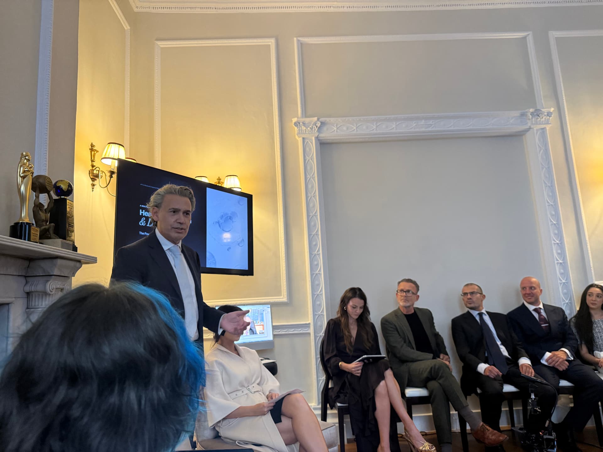 Dr Francesco Lo Monaco speaking at the National Longevity Clinic opening at 69 Harley Street